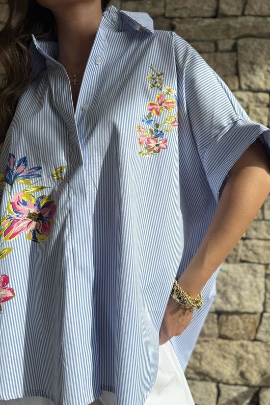 Zeta Otto Floral Bouquet Shirt Pinstripe 